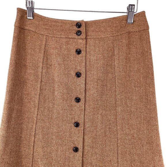 Talbots Womens Skirt Size 4 Vintage Wool Brown Petite A-Line Midi Button Front‎ - Picture 3 of 10